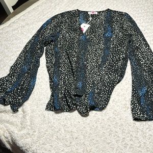 Buddy Love NWT  black tan and blue blouse